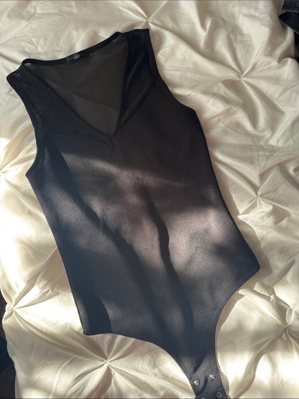 Dynamite Black Sheer V-Neck Bodysuit